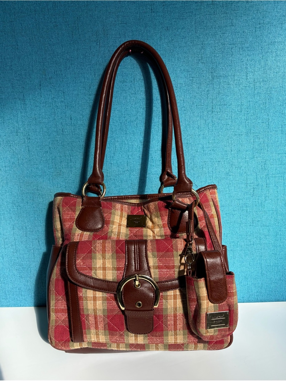 Vintage Longaberger Red & Tan Plaid Shoulder Bag
